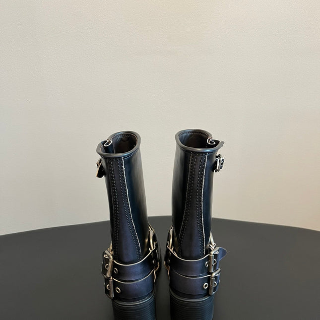 MIUMIU 26S MID-CALF BOOTS IN BLACK CALFSKIN SILVER HARDWARE