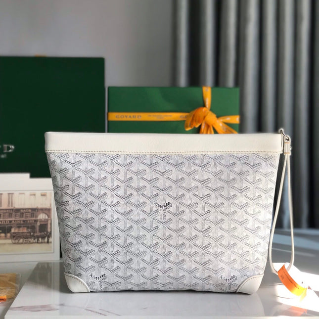CONTI POUCH 24 IN WHITE LAMBSKIN AND GOYARDINE CANVAS