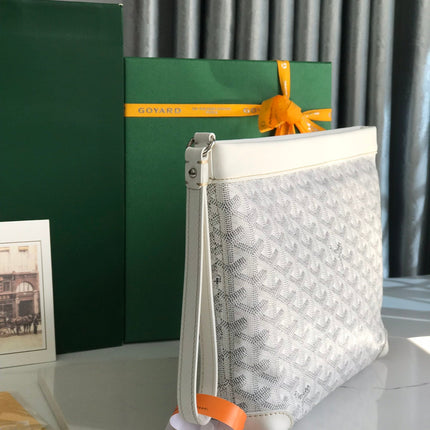 CONTI POUCH 24 IN WHITE LAMBSKIN AND GOYARDINE CANVAS