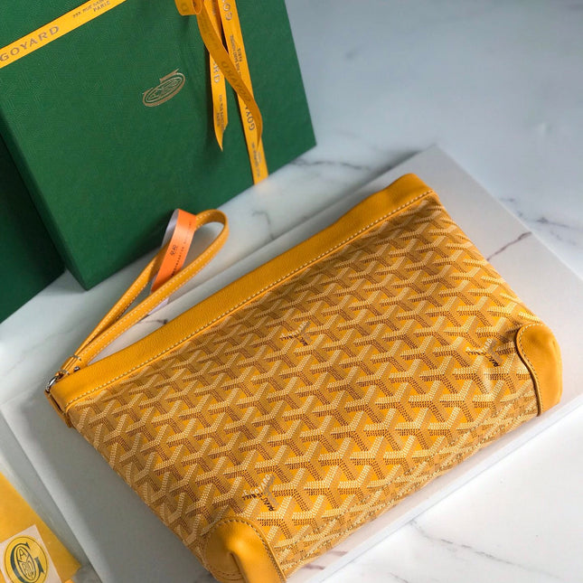 CONTI POUCH 24 IN YELLOW LAMBSKIN AND GOYARDINE CANVAS
