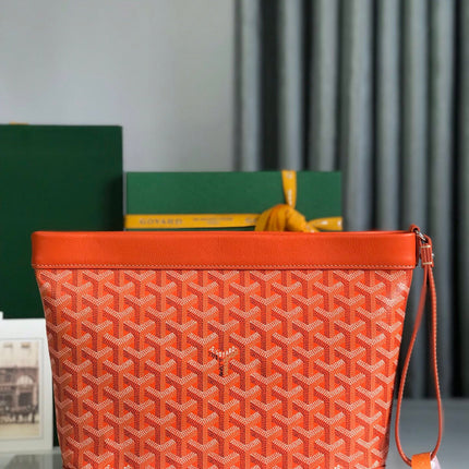 CONTI POUCH 24 IN ORANGE LAMBSKIN AND GOYARDINE CANVAS