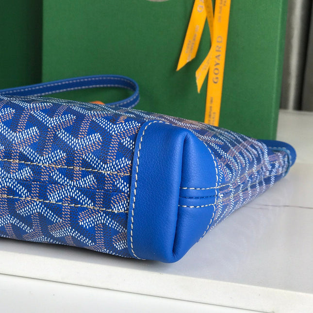 CONTI POUCH 24 IN SAPPHIRE BLUE LAMBSKIN AND GOYARDINE CANVAS