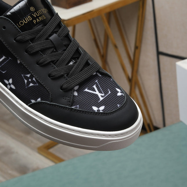 LV TRAINERS IN BLACK CALFSKIN AND MONOGRAM CANVAS