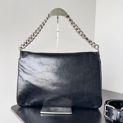 BB SOFT FLAP BAG 36 IN BLACK PEACH CALFSKIN SILVER HARDWARE