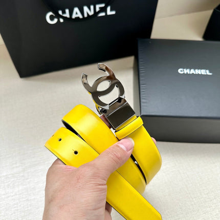 CC 30MM BELT IN BRIGHT YELLOW AND BLACK CALFSKIN WITH SILVER HARDWARE