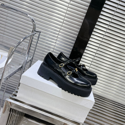 HIGH FLAT SANDALS WITH DOUBLE STRAP-DESIGN LEATHER BLACK
