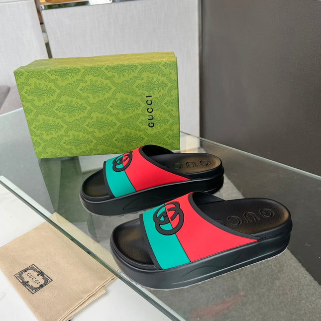 INTERLOCKING G SLIDE SANDAL IN BLACK MIX COLORFUL IMPORTED TPU