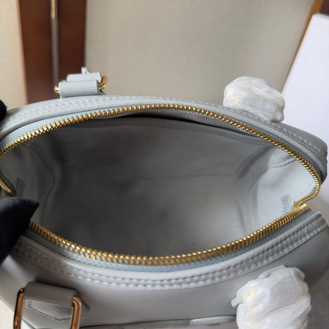 EMBOSSED CELINE TOP HANDLE BAG 20 IN GREY CALFSKIN