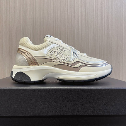 CHANEL 26S SNEAKER 35 MM IN WHITE FABRIC AND CREAM WHITE CALFSKIN LOW TOP