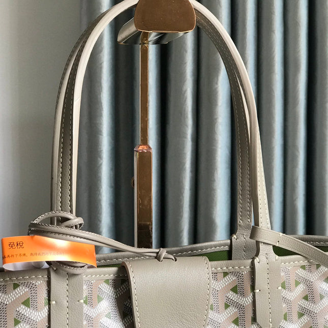 SAINT LOUIS PM 34 IN GREY MIX GREEN GOYARDINE CANVAS AND CALFSKIN