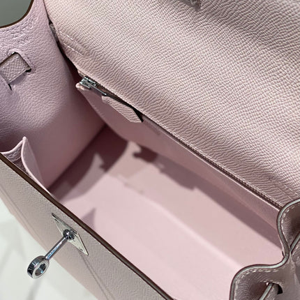 KELLY 25CM IN EPSOM MAUVE SWIFT CALFSKIN SILVER HARDWARE