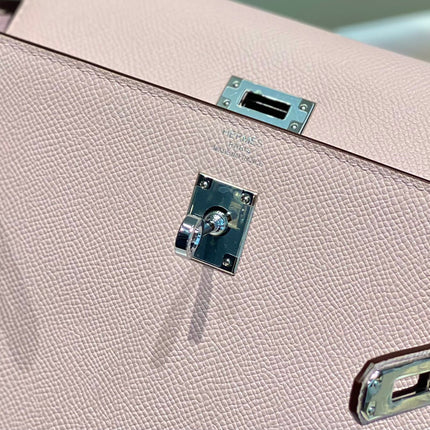 KELLY 25CM IN EPSOM MAUVE SWIFT CALFSKIN SILVER HARDWARE