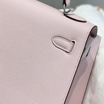 KELLY 25CM IN EPSOM MAUVE SWIFT CALFSKIN SILVER HARDWARE