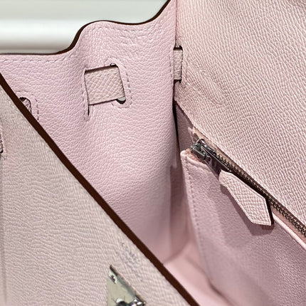 KELLY 25CM IN EPSOM MAUVE SWIFT CALFSKIN SILVER HARDWARE