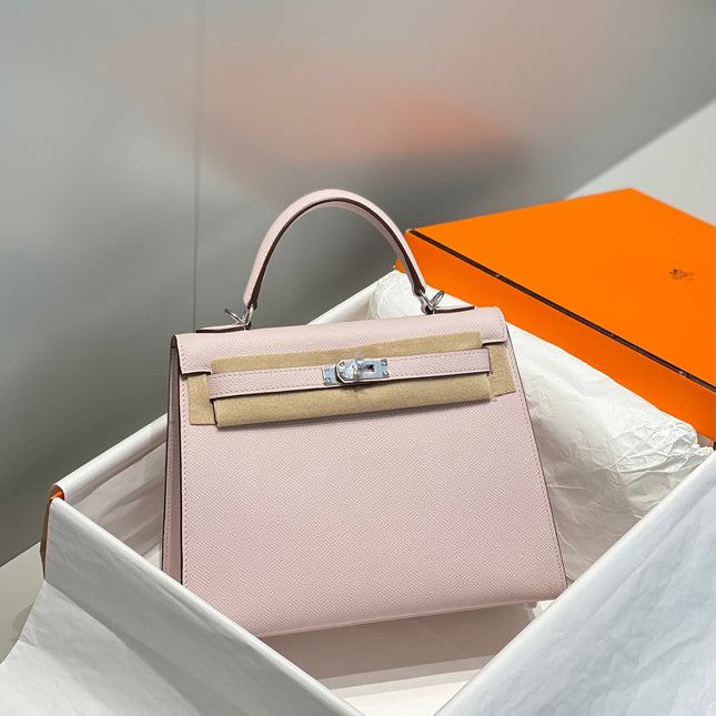 KELLY 25CM IN EPSOM MAUVE SWIFT CALFSKIN SILVER HARDWARE
