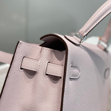 KELLY 25CM IN EPSOM MAUVE SWIFT CALFSKIN SILVER HARDWARE