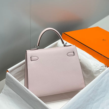 KELLY 25CM IN EPSOM MAUVE SWIFT CALFSKIN SILVER HARDWARE
