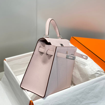KELLY 25CM IN EPSOM MAUVE SWIFT CALFSKIN SILVER HARDWARE