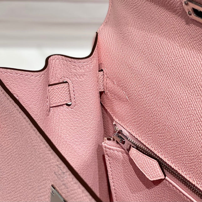 KELLY 25CM IN ROSE SAKURA SWIFT CALFSKIN SILVER HARDWARE