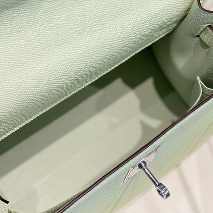 KELLY 28CM IN VERT FIZZ SWIFT CALFSKIN SILVER HARDWARE