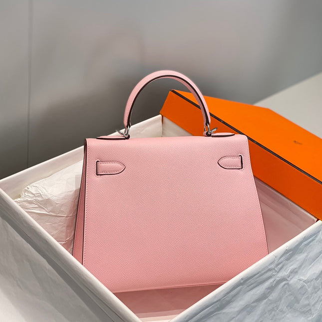 KELLY 28CM IN ROSE SAKURA SWIFT CALFSKIN SILVER HARDWARE