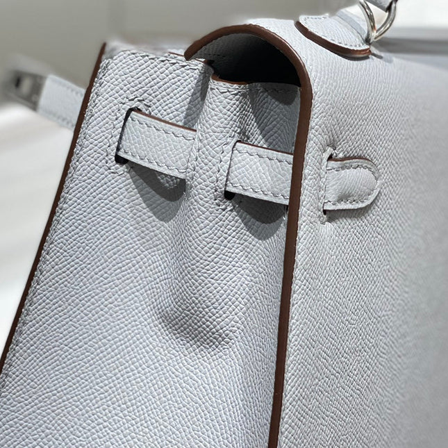 KELLY 28CM IN GRIS PERLE EPSOM CALFSKIN PALLADIUM HARDWARE
