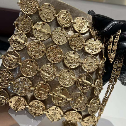 CHANEL 26S PARIS-GREECE MEDALLION CROSSBODY BAG 19 IN GOLD METALLIC LAMBSKIN GOLD HARDWARE
