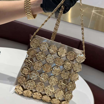 CHANEL 26S PARIS-GREECE MEDALLION CROSSBODY BAG 19 IN GOLD METALLIC LAMBSKIN GOLD HARDWARE