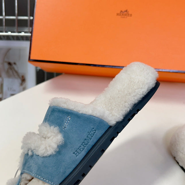 HM 26S SANDAL IN CREAM WHITE WOOL AND BLUE SUEDE