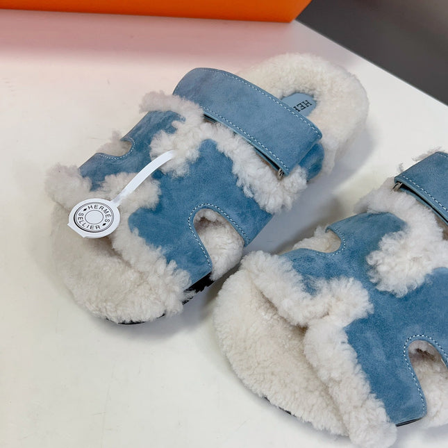 HM 26S SANDAL IN CREAM WHITE WOOL AND BLUE SUEDE