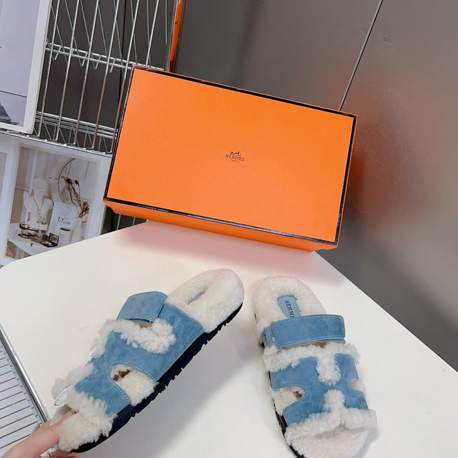 HM 26S SANDAL IN CREAM WHITE WOOL AND BLUE SUEDE