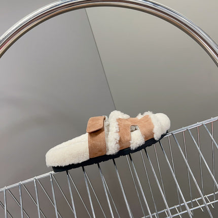 HM 26S SANDAL IN CREAM WHITE WOOL AND BEIGE BROWN SUEDE