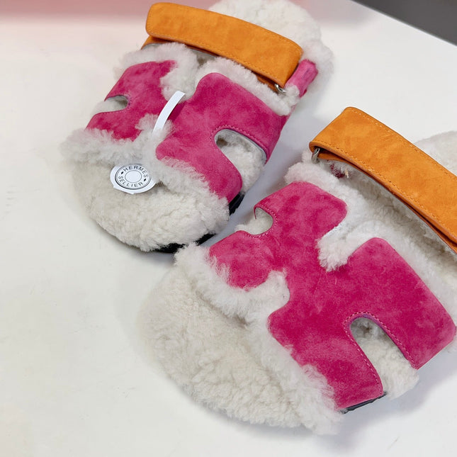 HM 26S SANDAL IN CREAM WHITE WOOL AND PINK SUEDE