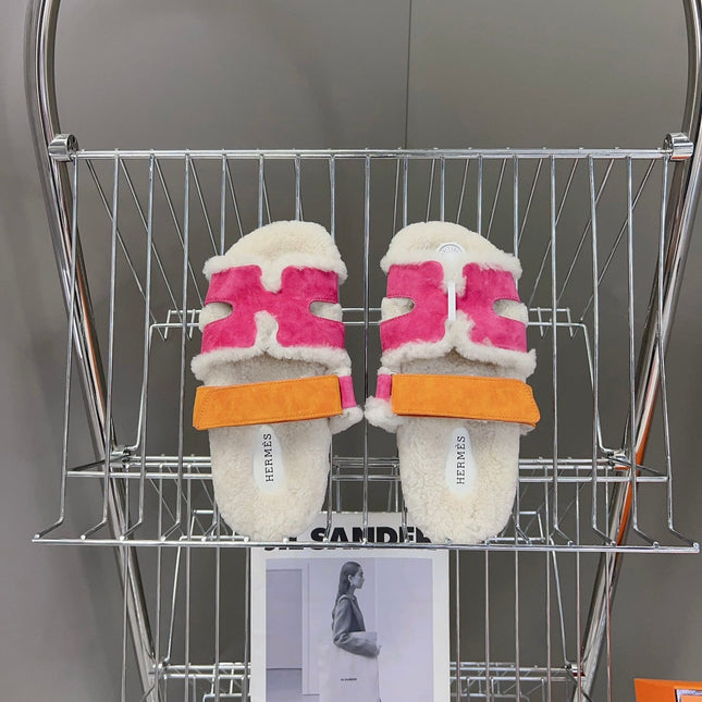 HM 26S SANDAL IN CREAM WHITE WOOL AND PINK SUEDE