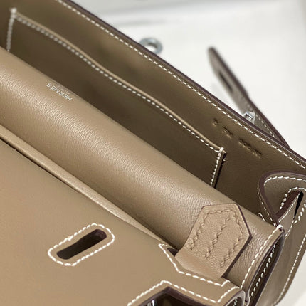 HM JYPSIERE SHOULDER BAG 23 IN WOOD BROWN CALFSKIN SILVER HARDWARE
