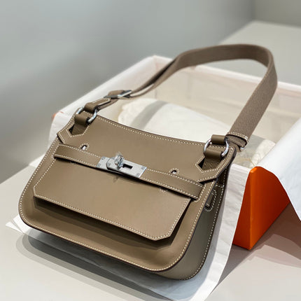 HM JYPSIERE SHOULDER BAG 23 IN WOOD BROWN CALFSKIN SILVER HARDWARE