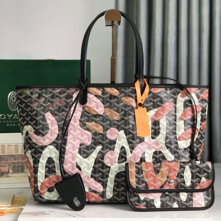 SAINT LOUIS PM BAG 34 IN PINK LETTRES CAMOUFLAGE GOYARDINE CANVAS