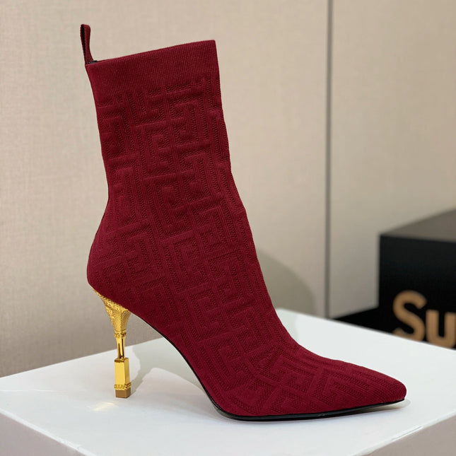 BALMAIN 26S BOOTS 95 MM IN RED FLYKNIT STYLE 8