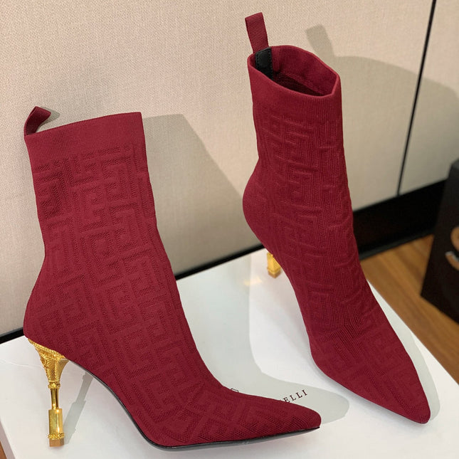 BALMAIN 26S BOOTS 95 MM IN RED FLYKNIT STYLE 8