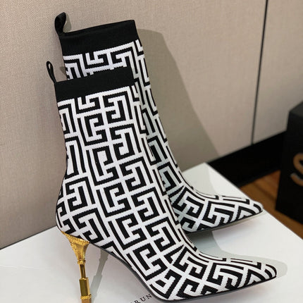 BALMAIN 26S BOOTS 95 MM IN BLACK AND WHITE FLYKNIT STYLE 6