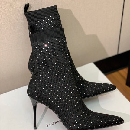 BALMAIN 26S BOOTS 105 MM IN BLACK FLYKNIT STONE EMBELLISHED STYLE 21