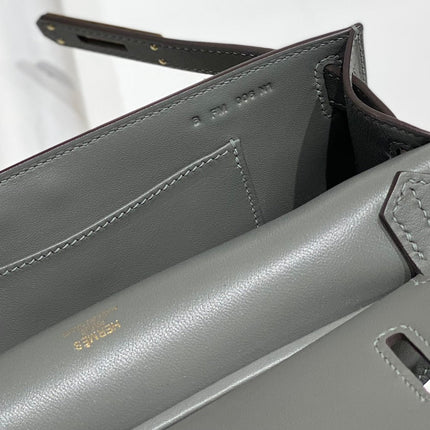 HM JYPSIERE SHOULDER BAG 23 IN GREY CALFSKIN GOLD HARDWARE