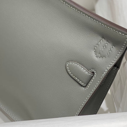 HM JYPSIERE SHOULDER BAG 23 IN GREY CALFSKIN GOLD HARDWARE