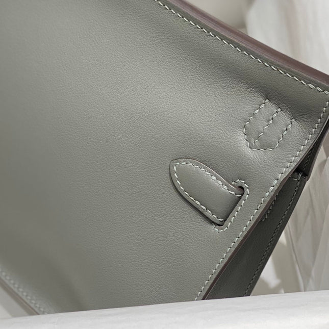 HM JYPSIERE SHOULDER BAG 23 IN GREY CALFSKIN GOLD HARDWARE