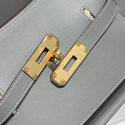 HM JYPSIERE SHOULDER BAG 23 IN GREY CALFSKIN GOLD HARDWARE