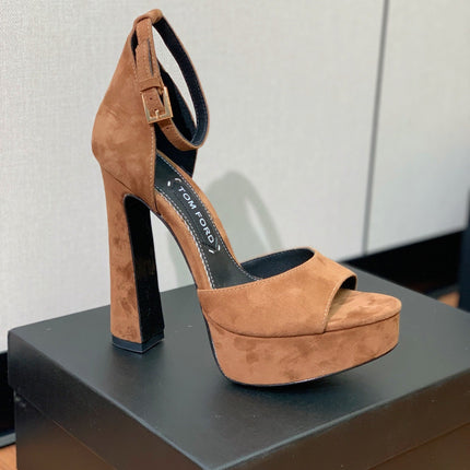 HIGH HEEL 14.5 CM SANDALS IN CIDER BROWN SUEDE