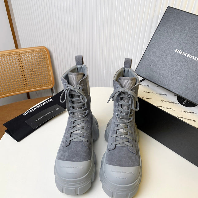 STORM COMBAT BOOTS 80MM IN GREY SUEDE AND RUBBER