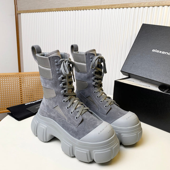 STORM COMBAT BOOTS 80MM IN GREY SUEDE AND RUBBER