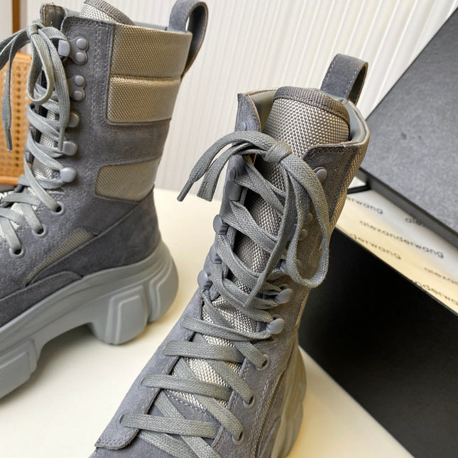 STORM COMBAT BOOTS 80MM IN GREY SUEDE AND RUBBER