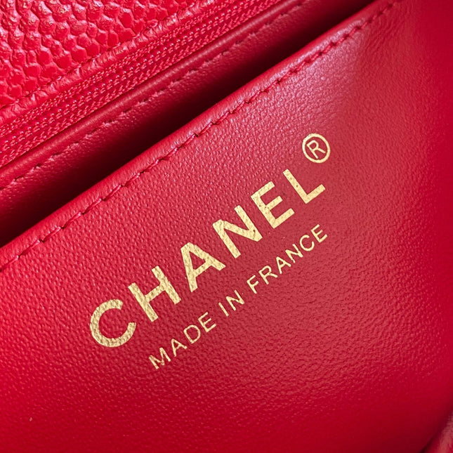 MINI RECTANGLE FLAP BAG 20CM RED CAVIAR GOLD HARDWARE